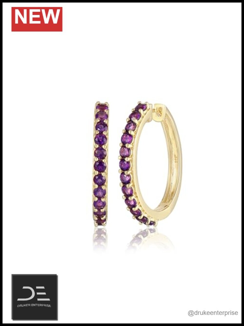 14K Gold-Plated Sterling Silver Amethyst Hoop Earrings